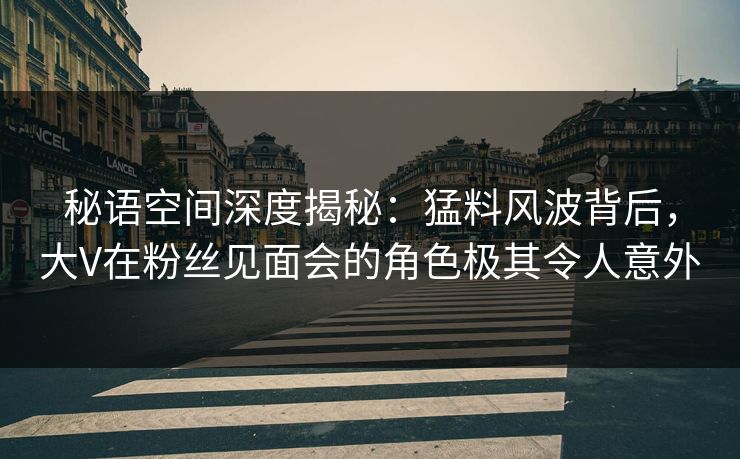 秘语空间深度揭秘:猛料风波背后,大V在粉丝见面会的角色极其令人意外 秘语空间深度揭秘:猛料风波背后,大V在粉丝见面会的角色极其令人意外