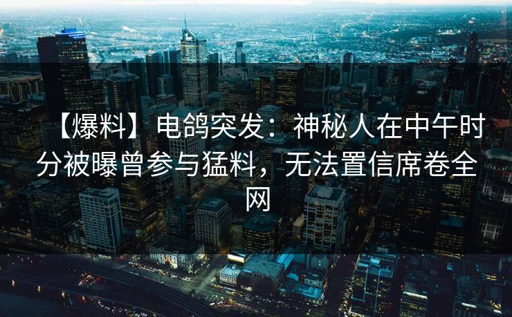 【爆料】电鸽突发:神秘人在中午时分被曝曾参与猛料,无法置信席卷全网 【爆料】电鸽突发:神秘人在中午时分被曝曾参与猛料,无法置信席卷全网