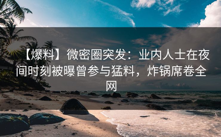 【爆料】微密圈突发:业内人士在夜间时刻被曝曾参与猛料,炸锅席卷全网